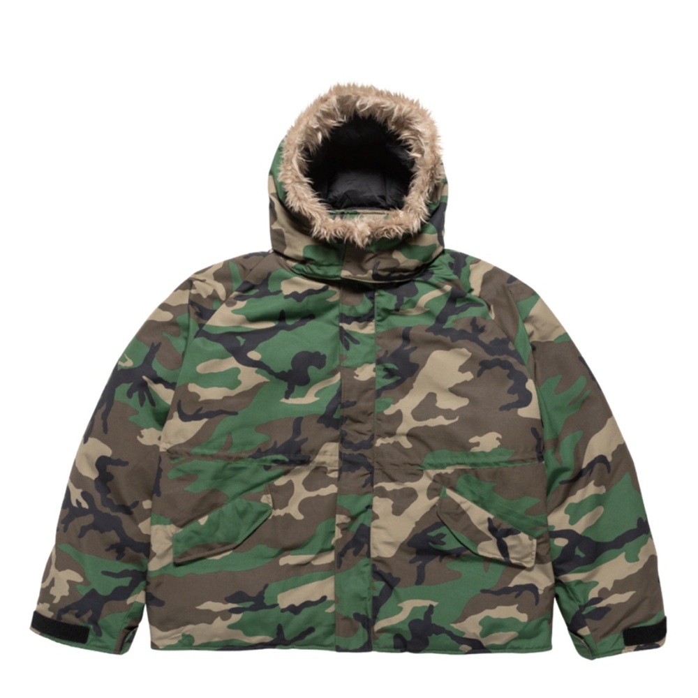 Yeezy PK-01 Camo Puffer Jacket with Faux Fur Trim
